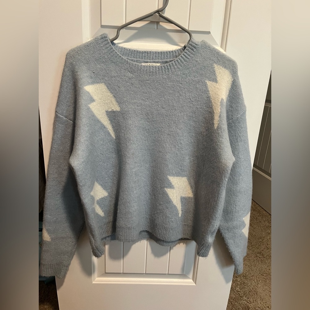 blue women’s lightning bolt sweater
